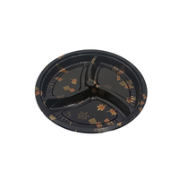 Boîte à sushis écologique personnalisée, ronde noire avec couvercle transparent, 3 compartiments, PP de qualité alimentaire pour la restauration de sashimi, vente en gros