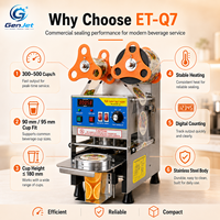 Selladora Automática de Vasos GenJet ET-Q7 con Contador Digital, Rodillo Guía de Película, 90mm 95mm, para Vasos de Papel y Plástico, Acero Inoxidable, 220V 360W