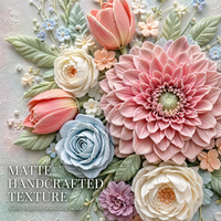 Panel Kanvas Botani Pastel Elegan, Karya Seni Bunga 3D Matte dengan Piping untuk Gaya Interior Rumah Modern