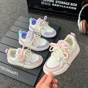Nouvelles baskets décontractées pour filles et garçons, modèle 2025, en similicuir respirant rose/violet à semelle souple, idéales pour le printemps et l'automne. - Product Image 2