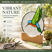 Attrape-soleil colibri artisanal 7,5 pouces en verre teinté avec base en bois, décoration de jardin, vente en gros, prêt pour l'audit BSCI