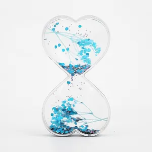 heart shape oil and water toys liquid sand timer hourglass