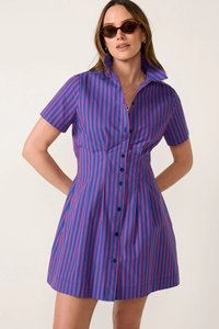 Robe chemise rayée pour femmes, mini-robe à manches courtes, col boutonné, tenue décontractée pour fête d'été - Product Image 3