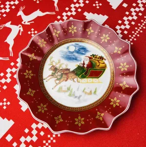 Custom Christmas Plates Dinner Set Home Party Plate Dish Santa Claus Ceramic Cute Round Roundcute Candy Plate Restaurant