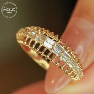 อาซูโอ 18K ทองคำแท้สีเหลืองเพชรธรรมชาติ 0.40 กะรัต บริลเลียนท์ ปริ๊นเซส คัท คลาสสิค เลซ ริงส์สำหรับผู้หญิงงานหมั้น Au750 - Product Image 1
