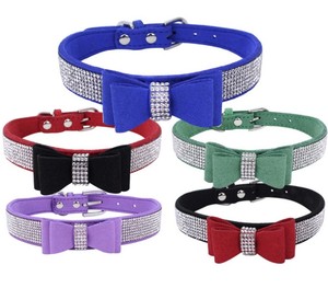 Kerah anjing unik lembut kompetitif keluaran baru dengan dasi kupu-kupu berlian imitasi berkilau - Product Image 2