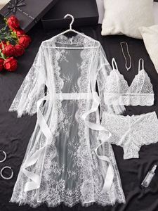 B041 Lingerie érotique de haute qualité, ensemble de nuisette à manches longues avec ceinture en dentelle, robe sexy, lingerie pour femmes, tendance - Product Image 5