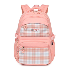Purple Plaid Student <b>Backpack</b> <b>Waterproof</b> <b>School</b> Bag Large Capacity Zipper Bookbag for Girls - Product Image 2