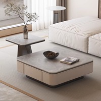 Table basse rectangulaire en pierre frittée résistante à la chaleur et aux rayures, plateau en ardoise, avec structure en acier carbone noir
