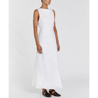 ENYA Robe Maxi en lin blanc d'été pour femmes Robe sans manches à col bénitier Robe de villégiature Coton pur lin Sensation naturelle Coupe décontractée