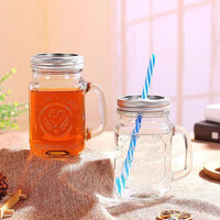 Mug en verre gaufré de qualité alimentaire avec poignée, 16 oz, idéal pour boissons froides, confiture, flocons d'avoine, avec couvercle à vis