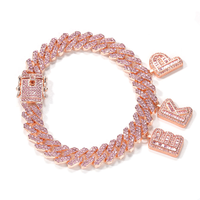 Promotion : Chaîne cubaine rose, Breloques initiales baguette roses, Bracelets de cheville pour femmes avec lettres
