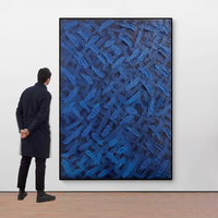 Peinture minimaliste moderne de décoration de salon, peinture à l'huile abstraite bleue minimaliste italienne peinte à la main