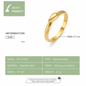 Teardrop <b>Ring</b> Stainless Steel Smooth Curved Band Gold or <b>Silver</b> Color 0.7 cm Width Minimalist Jewelry - Product Image 2