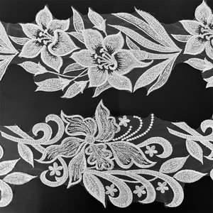 Tinh Tế Hoa Hồng Trắng Hoa Rhinestone Sequin Hạt Giống Hạt Ren Đính Lá Mô Hình Đính Cườm Ren Trim Cho Váy Cô Dâu - Product Image 6