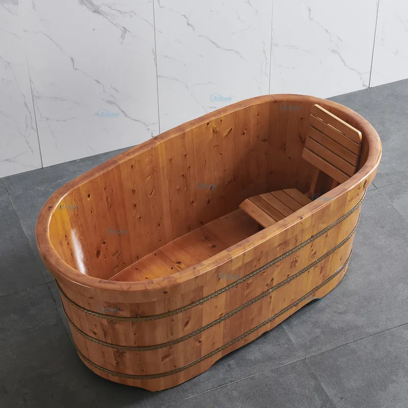 Japanese Style outdoor Single Adult Soak Wood Bath Tubs solid wooden barrel bathtub