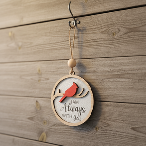 Ornamento di albero di natale memoriale cardinale <span class=keywords><strong>legno</strong></span> tagliato al Laser con perline UV stampato ornamento messaggio '<span class=keywords><strong>io</strong></span> <span class=keywords><strong>sono</strong></span> sempre con te' - Product Image 4