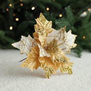 Fleur artificielle de Noël scintillante 20 cm, fleur de Noël rouge de première qualité, fleur artificielle de Noël rouge - Product Image 5