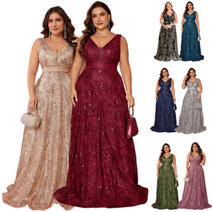 Vestidos <span class=keywords><strong>de</strong></span> Noche Talla Grande SN2344D para Mujer, Vestidos <span class=keywords><strong>de</strong></span> Fiesta con Cuello en V, Sin Mangas, Corte en A, Bordados con Lentejuelas, Vestido <span class=keywords><strong>de</strong></span> <span class=keywords><strong>Dama</strong></span> <span class=keywords><strong>de</strong></span> <span class=keywords><strong>Honor</strong></span> - Product Image 1