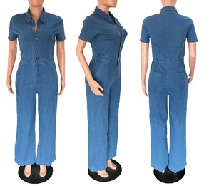 Combinaison en jean droite sexy pour femme, col rabattu, élégante, jambes larges, décontractée, pour soirée, <span class=keywords><strong>salopette</strong></span> - Product Image 4