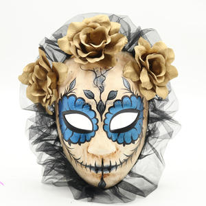 Máscara de estilo del Día de los muertos con decoración floral y <span class=keywords><strong>tul</strong></span> negro para fiestas de cosplay de Halloween y accesorios de disfraces para eventos temáticos - Product Image 2