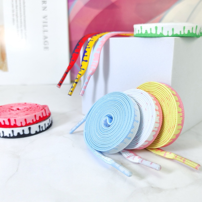 High Quality Multi-color Cream Printed Polyester Flat Shoelace Individual Gradient Shoe Laces for Sneakers