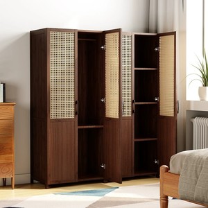 Armario de ratán minimalista de estilo chino con puertas dobles, gabinete de almacenamiento de gran capacidad para el hogar y el dormitorio. - Product Image 3