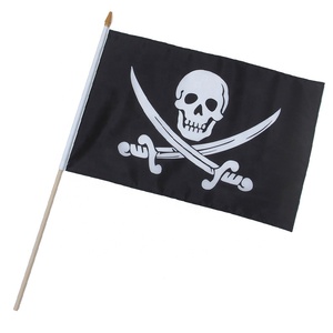 Drapeaux personnalisés <span class=keywords><strong>de</strong></span> haute qualité Design personnalisé Crâne et drapeaux à main Pirates <span class=keywords><strong>avec</strong></span> bâton en bois fabriqué à partir <span class=keywords><strong>de</strong></span> polyester durable - Product Image 3
