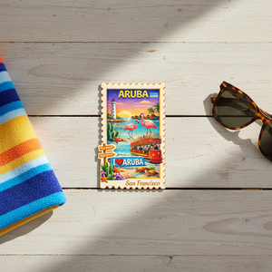 Aimant de réfrigérateur en MDF de style Aruba Ocean Beach, design personnalisé, forme rectangulaire, souvenir décoratif, durable, léger, pour touristes - Product Image 3