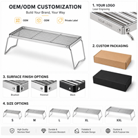 Support de cuisson pliable en acier inoxydable pour camping, 2 niveaux réglables en hauteur, support de grill portable avec grille en maille pour cuisson extérieure et pique-nique