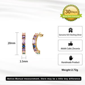 RINNTIN EQE114 arcoíris Cubic Zirconia <span class=keywords><strong>aros</strong></span> <span class=keywords><strong>Multicolor</strong></span> delicado estilo minimalista medio Huggie 925 pendientes de plata esterlina - Product Image 3