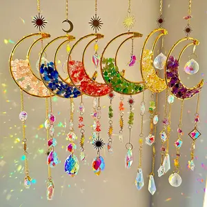 Moon Sun Catcher Crystal Wind Chime Window Hanging Decor for Home