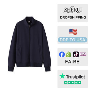 Veste polaire zippée bleu marine pour femme, col montant, décontractée, couleur unie, respirante, en maille, pour l'automne - Product Image 2