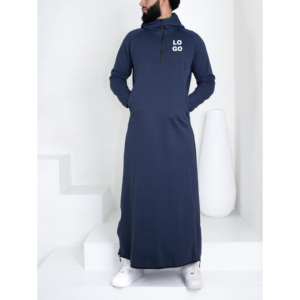 Nouveau design 2026 – Thobes marocaines personnalisées haut de gamme à manches longues pour hommes avec logo brodé – Thobe à capuche zippé respirant pour hommes musulmans - Product Image 3