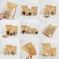 Sachet Doypack refermable avec fermeture éclair, personnalisable, transparent à l'avant et en papier kraft brun à l'arrière, pour emballage de bonbons, snacks et aliments