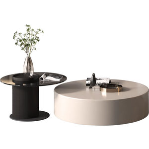 Mesa de Centro Redonda Italiana, Estilo Moderno y Sencillo para Sala de Estar, Mesa Redonda de Vidrio y Madera Maciza, Mesa Auxiliar Combinada para el Hogar - Product Image 2