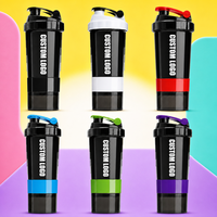 Bouteille shaker protéinée 3 couches 500 ml avec logo personnalisé, sans BPA, anti-fuite, pour la gym et le fitness, avec compartiment à poudre et boîte à pilules