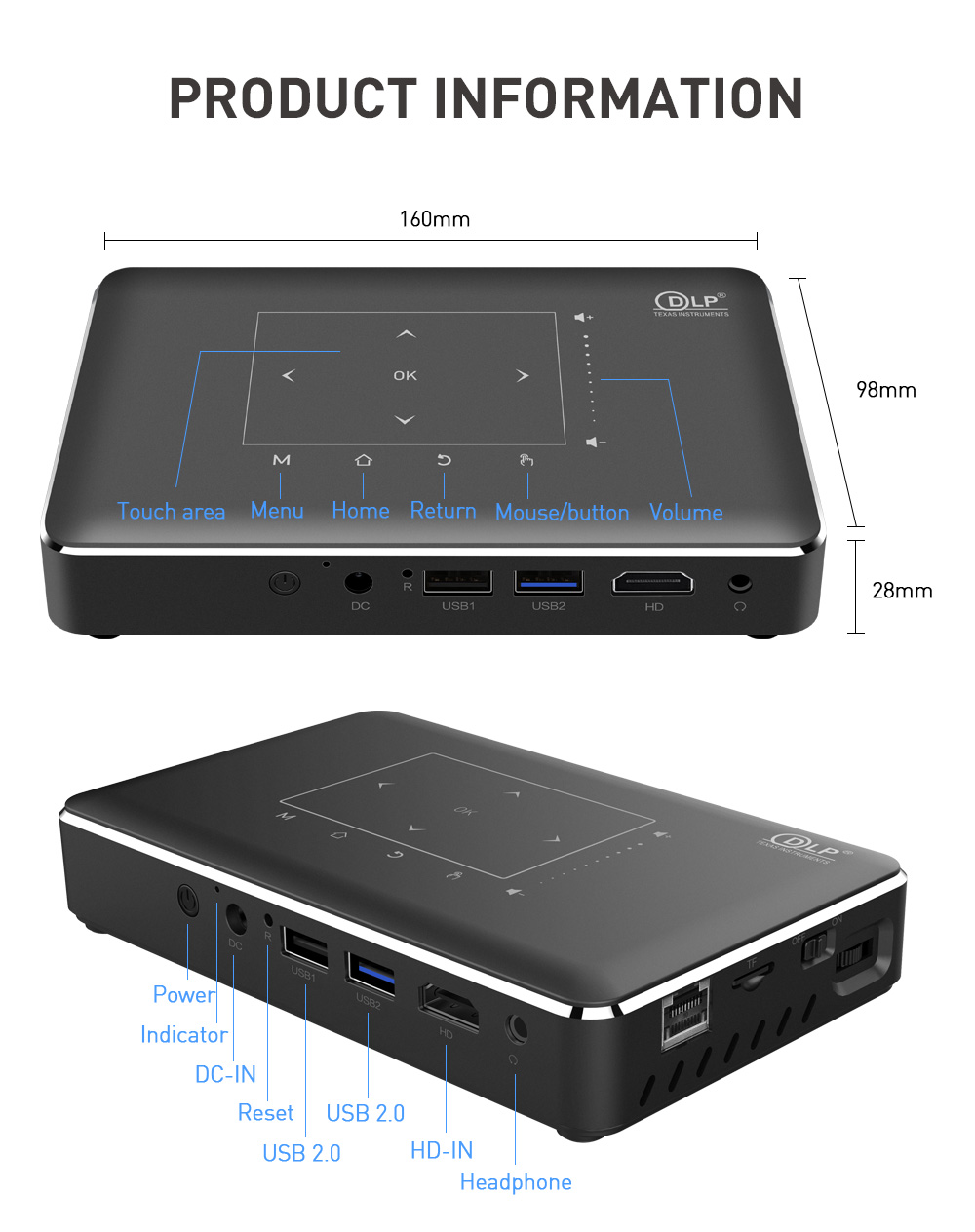 [YIDAHAI P10]150 ANSI LUMENS LED+DLP smart Android 9 Video 4K Digital hd portable Mobile home theater ai smart Projector