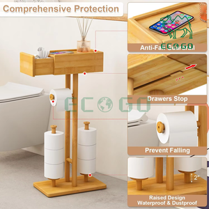 Soporte de bambú para papel higiénico para rollo de baño soporte de papel higiénico independiente con almacenamiento - Product Image 3