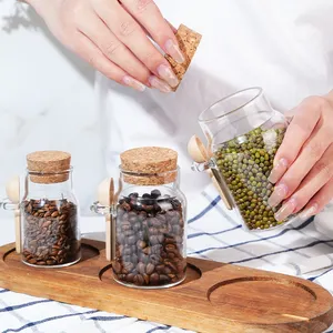 Set of 3 Airtight Glass Jars with Bamboo Lids & Bamboo Spoons -  Decorative & Dur