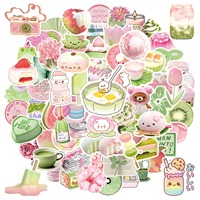 100 autocollants imprimés découpés en PVC imperméables, mignons, roses et verts, style VSCO Graffiti, pour ordinateur portable, bouteille, décoration Kawaii, aliments