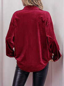 Solide Vintage velours femmes <span class=keywords><strong>Blouse</strong></span> pour bureau Ol <span class=keywords><strong>travail</strong></span> à porter élégant vert automne hiver à manches longues décontracté coupe ample chemise - Product Image 3