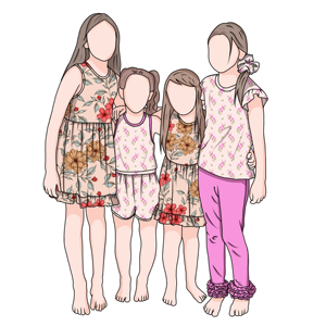 Ensemble de robes assorties pour filles, col rond sans manches, imprimé floral confortable, en fibre de protéines de lait personnalisée - Product Image 4