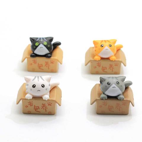 3D Cartoon Poor Box Cat Resin Figurine Kitten Model Small Statue Car Figurine Crafts Garden Figure Ornament DIY Miniatures