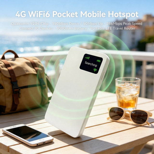 4G WiFi6 Pocket Mobile Hotspot Qualcomm 9204 Chip 150Mbps 50Mbps 286Mbps Peak 10 Devices 5000mAh Portable LTE Travel Router
