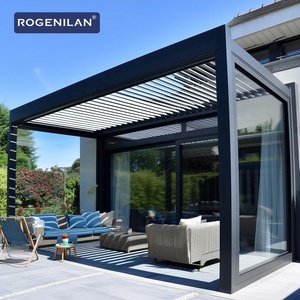 Pergola à toit à lames orientables étanche Rogenilan Terrace, structure simple en <span class=keywords><strong>aluminium</strong></span>, véranda en verre, <span class=keywords><strong>serre</strong></span> extérieure - Product Image 1
