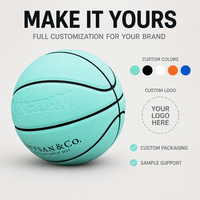 Ballon de basket bleu tailles 4-7 en cuir PU anti-humidité avec logo personnalisé et gravure sur mesure