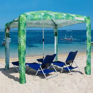 Individuelles Logo M XL Premium UV50+ Polyester Cool Beach-Cabanas-Zelt, tragbarer faltbarer Aluminium-Stiel Picknick Park Reisen Sonnenschirm