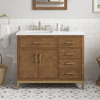 Ensemble complet de meuble-lavabo en céramique autoportant sur mesure avec comptoir en marbre d'ingénierie avec base en métal armoire en mélamine
