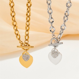Conjunto de Joyería en Oferta, Acero Inoxidable, Cierre OT, Zirconia de Buena Calidad, Cadena con Baño de Oro, Collar con Colgante de Corazón de Cristal - Product Image 6